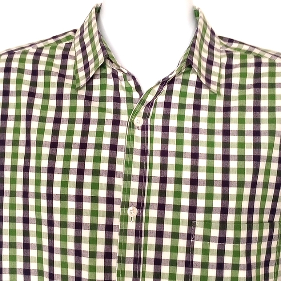 Theory White Green Navy Blue Checkered Plaid Long Sleeve Button Down Shirt XXL - Picture 4 of 12